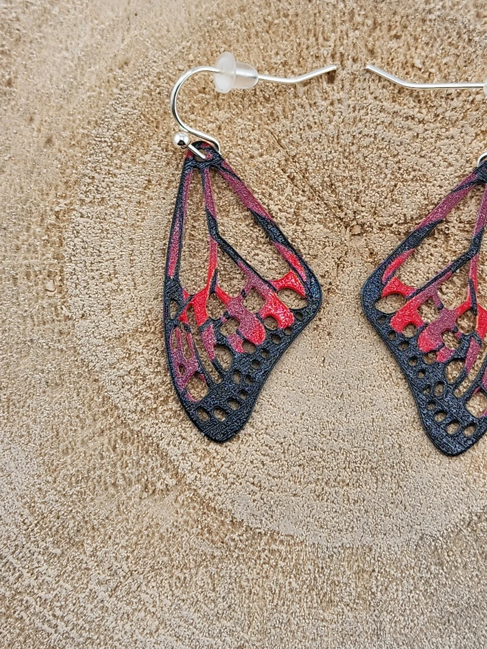 Black and Red Butterfly Wing Dangle Earrings – Lightweight Fashion Jewelry